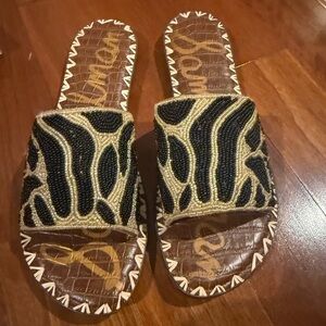 Sam Edelman Black and Gold Beaded Sandals